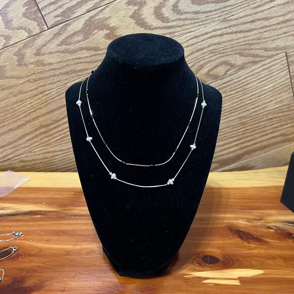 Vintage Set Layering Necklaces Chocker Dainty Chain Rice Beads White Black Korea - Picture 2 of 10